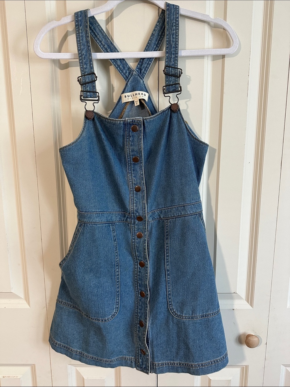 Bullhead Blue Denim Button-Front Overall Dress s